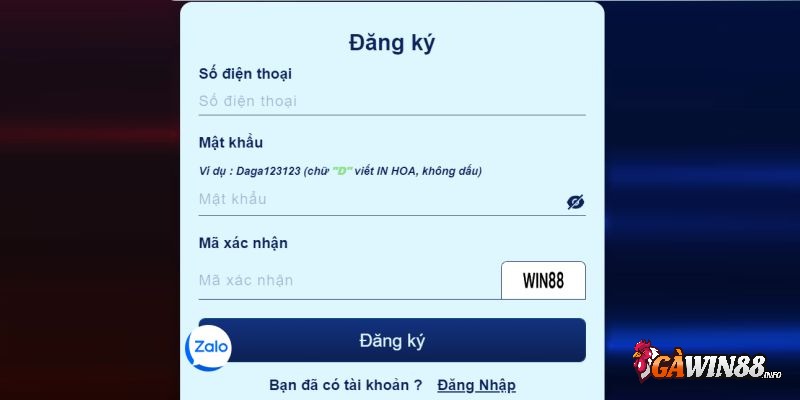 Thực hiện đăng ký Gawin88