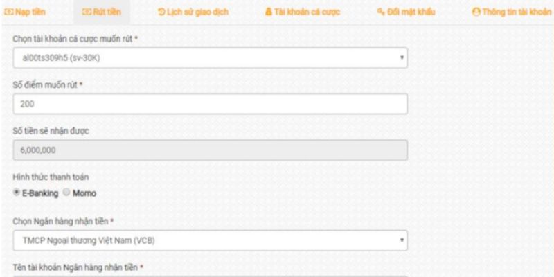 Trang web cung cấp một quy trình rút tiền đơn giản và nhanh chóng